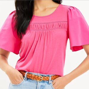 NWT LOFT Cutout Flare Sleeve Mixed Media Top
